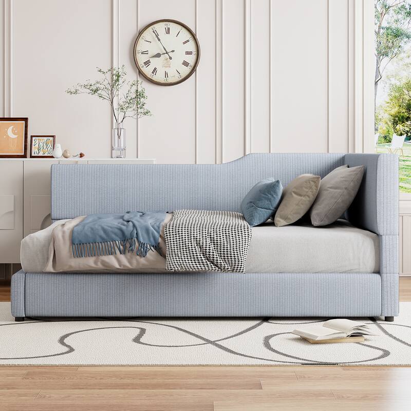 Twin Size L-Shaped Corduroy Daybed, Upholstered with Solid MDF Frame, Stylish Seating