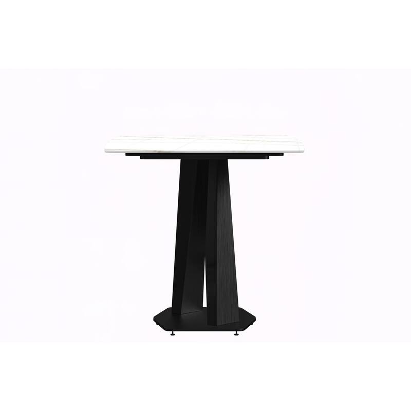 Voren Dining Table with Stone or Glass Tabletop in Black Steel Base