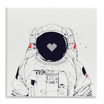 Stupell Minimal Astronaut with Heart Wall Plaque Art Design By Balazs Solti