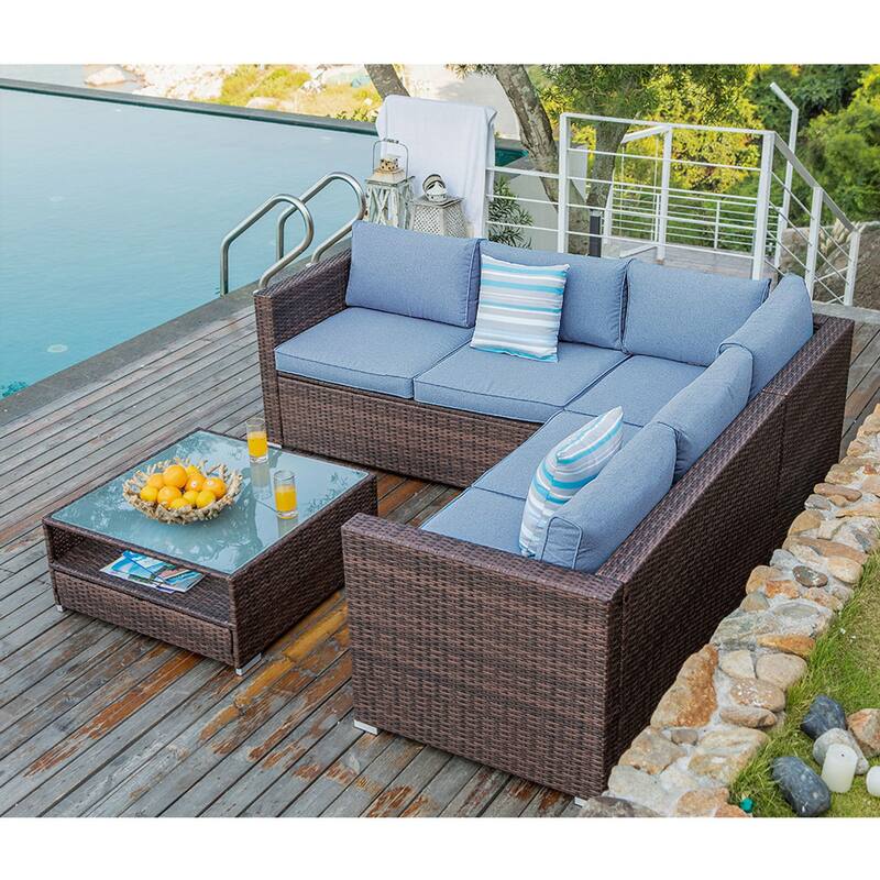 COSIEST Wicker Outdoor Sectional Set with Coffee Table & Cover