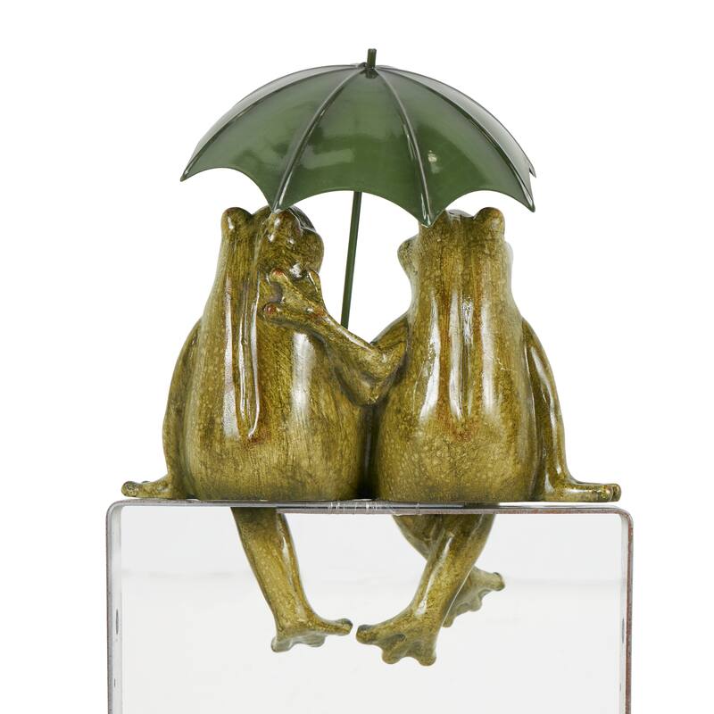Bronze Resin Sitting Frog Decorative Sculpture with Umbrella