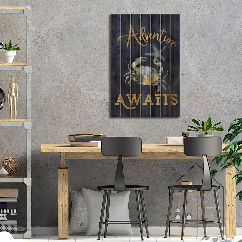 Deep Blue Sea XIII On Navy Print On Wood by Tara Reed - Multi-Color