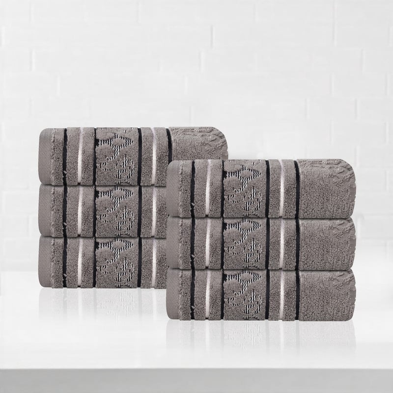 Superior Sadie Zero Twist Cotton Jacquard Hand Towel, Set of 6 - Charcoal