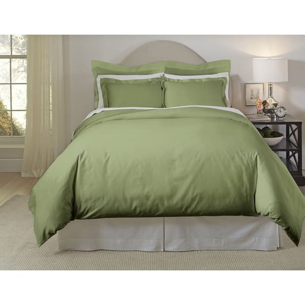 slide 2 of 2, Pointehaven 620 Thread Count Long Staple Cotton Duvet Cover Set Moss - Full - Queen