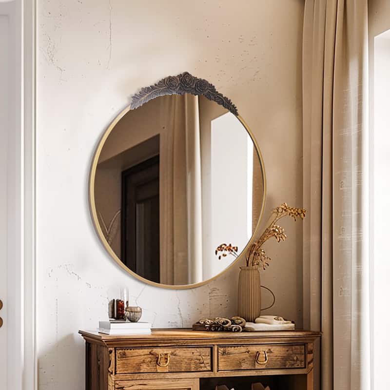 Traditional Round Mirror Antique Gold, Baroque Inspired Wall Decor