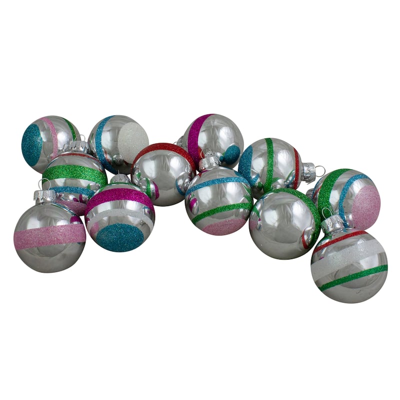 12ct Silver Pink Shatterproof 2-Finish Christmas Ornament 2.25"