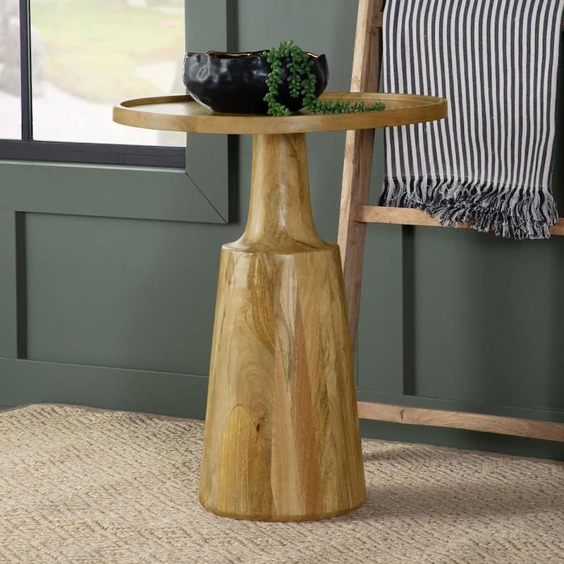 Natural Pedestal Accent Table - Brown