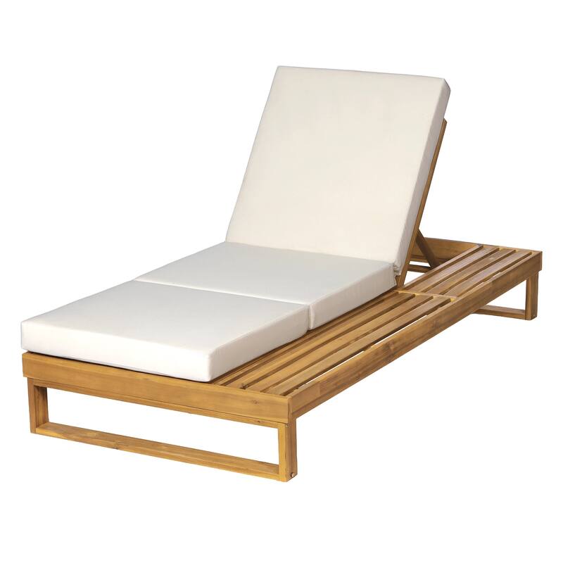 Christopher Knight Home - Modern Outdoor Acacia Wood Chaise Lounge with 4-Position Adjustable Backrest & 2-Fold Cushion