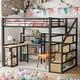 preview thumbnail 1 of 11, Versatile Black Metal Loft Bed with Desk, 3-Tier Shelves, and Staircase - Full Size Black