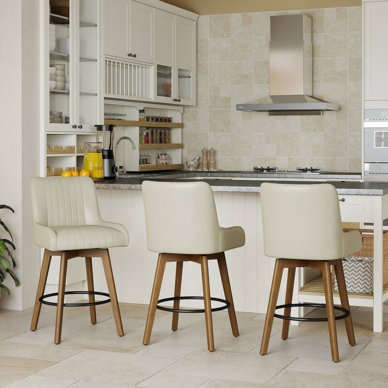 26" Faux Leather Upholstered Wood Swivel Counter Stool Set of 3 or 4 - 38.8"H x 20.5"W x 21.7"D