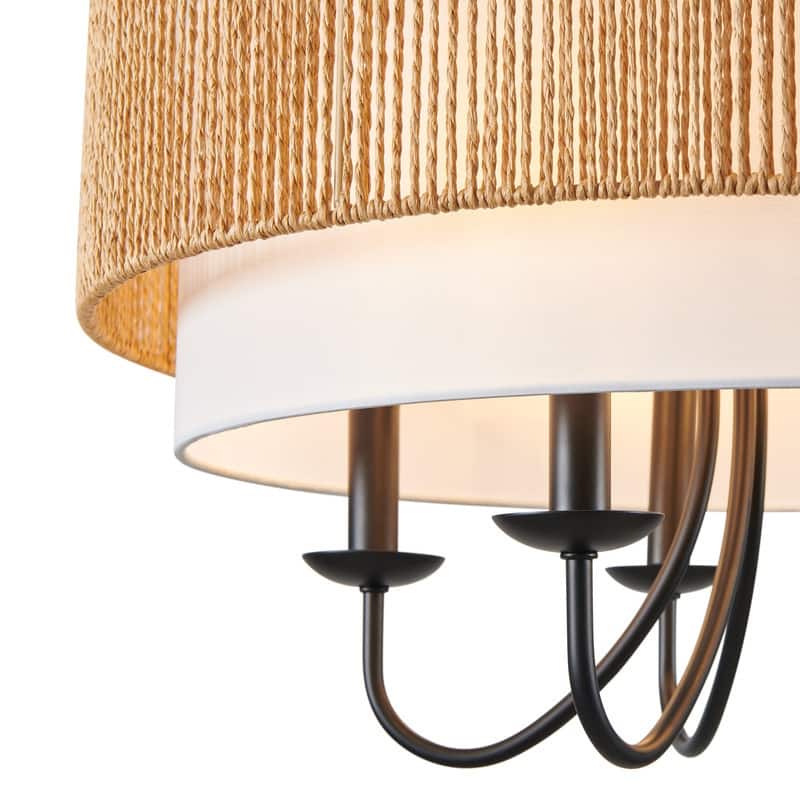 KAWOTI Adjustable Height Pendant Light with Rattan Shade