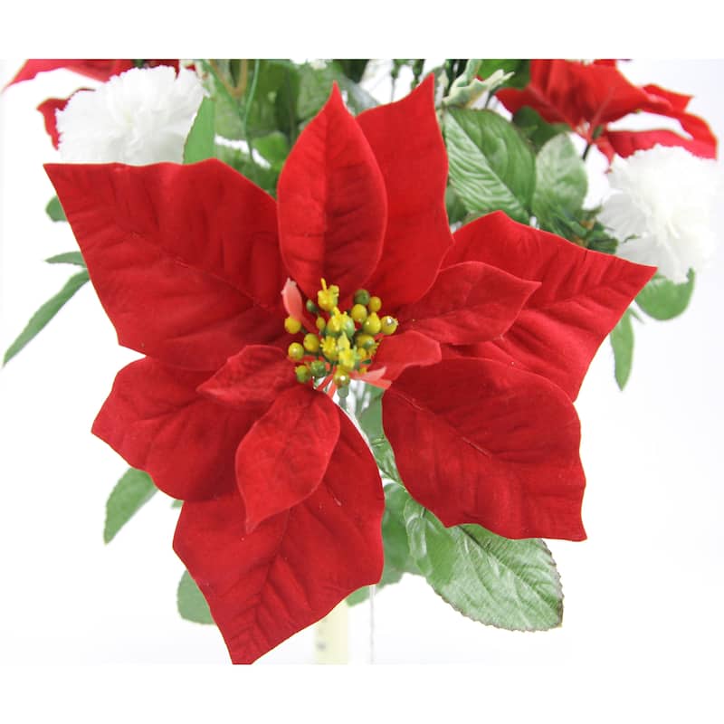 GPB0707-RD/WT Faux Velvet Poinsettia Carnation Berry Christmas Bush, Red/White - N/A