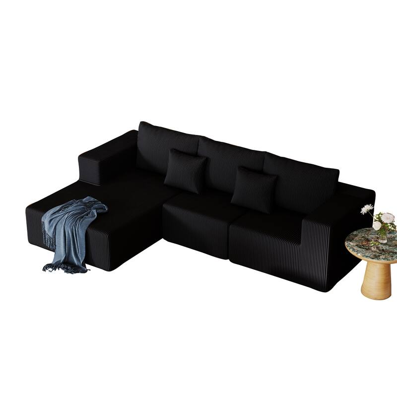 L Shaped Sectional Foam Sofa, Upholstered Corduroy Fabric Sofa, Modular Cloud Couch with Chaise Lounge & Removable Covers