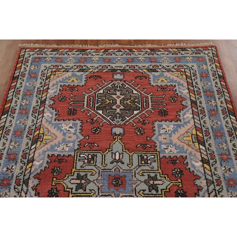 Geometric Heriz Serapi Indian Rug Hand-Knotted Wool Carpet - 4'0"x 6'0"