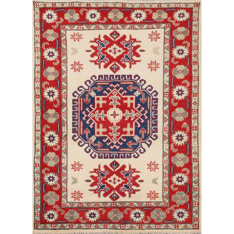 Kazak Oriental Accent Rug Handmade Wool Carpet - 3'0" x 4'0"