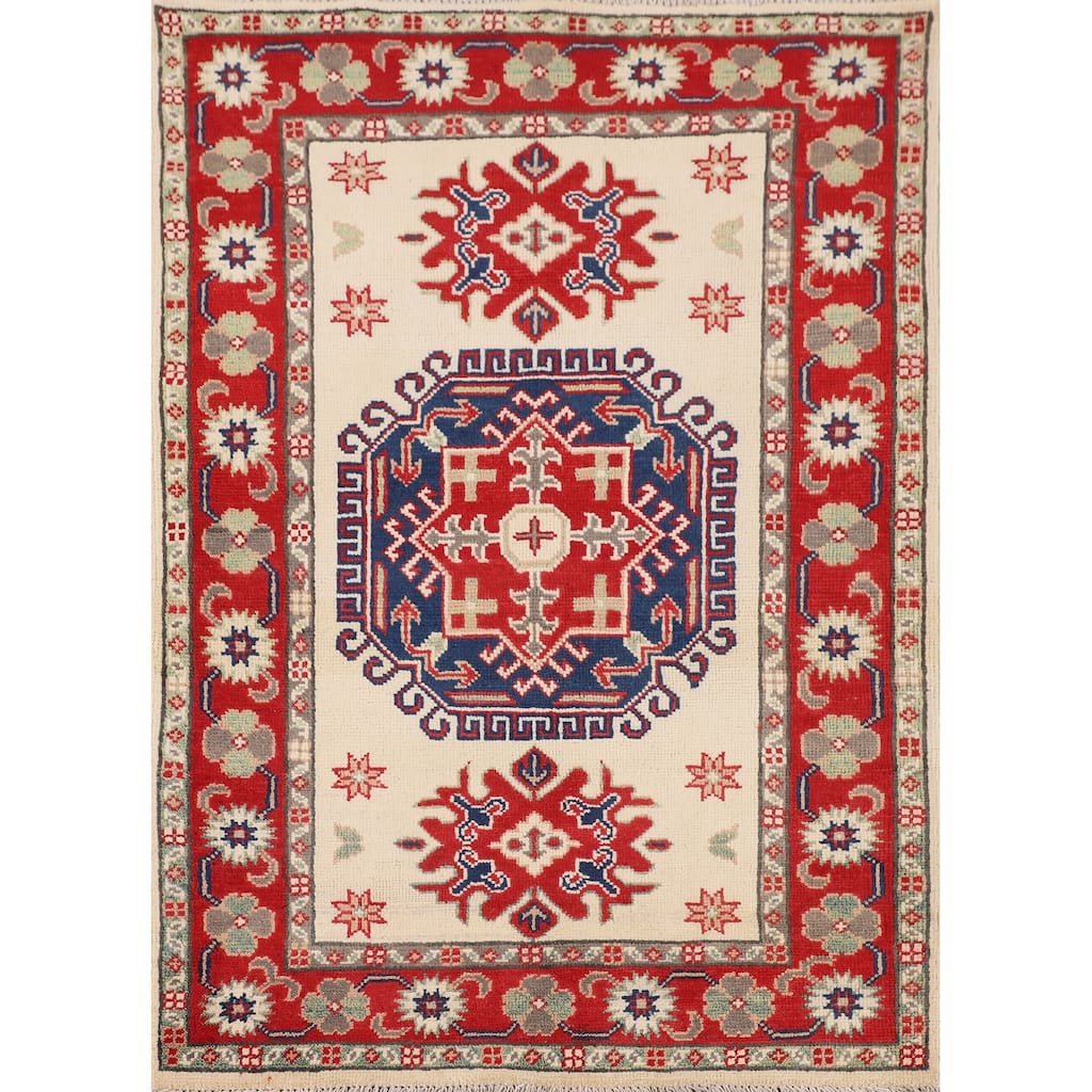 Kazak Oriental Accent Rug Handmade Wool Carpet - 3'0" x 4'0"