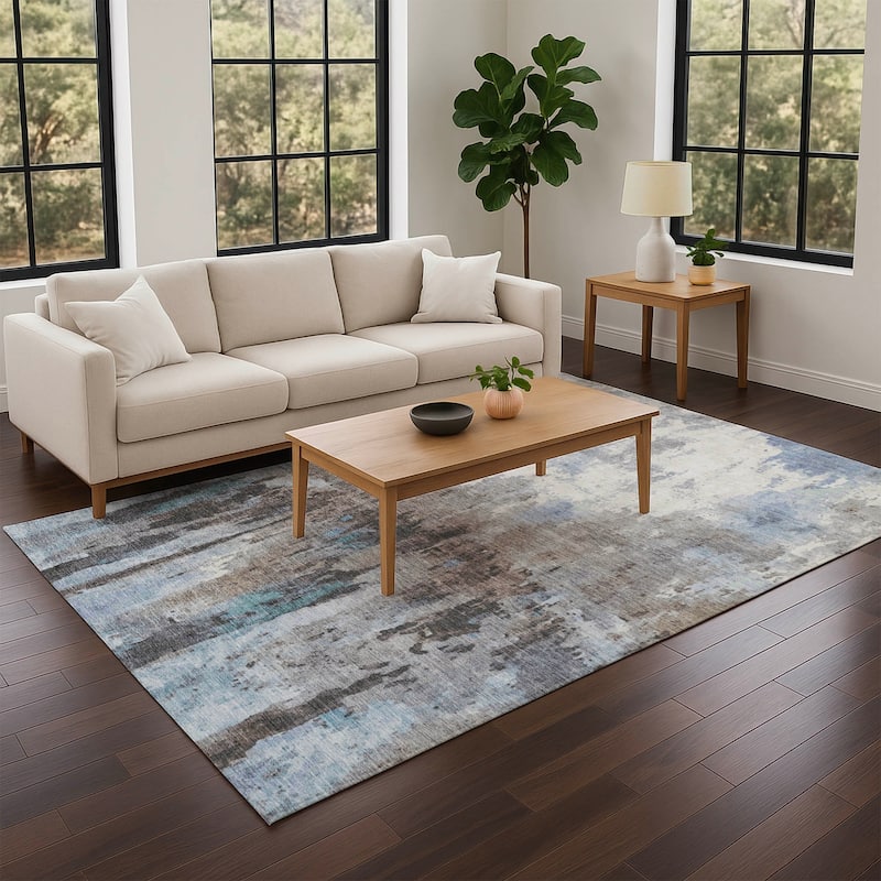 Machine Washable Indoor/ Outdoor Abstract Modern Chantille Rug