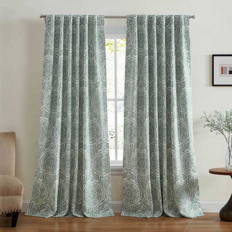Giovanni Medallion Blackout Window Curtain Panel - 52x95 - Sage