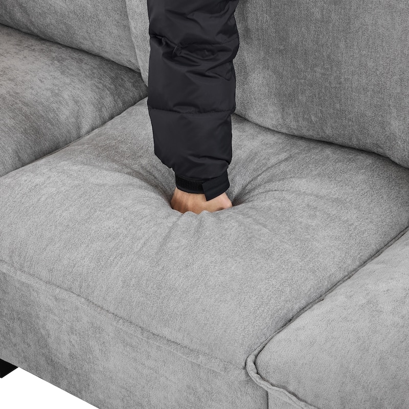 90" U-shaped Sofa with Ottoman and Hidden Charging Coffee Table, Grey Chenille