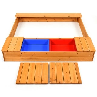 Kids Outdoor Playset Backyard Cedar Sandbox - Natural - 49" x 47.5" x 7" (L x W x H)