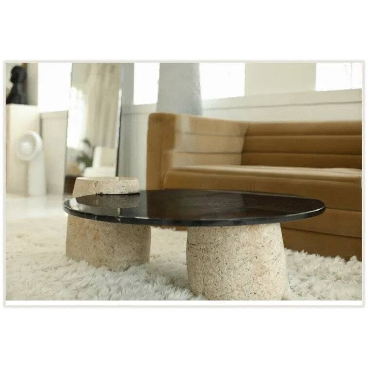BETACH Genuine Nero Black Marble with Stone Legs Coffee Table