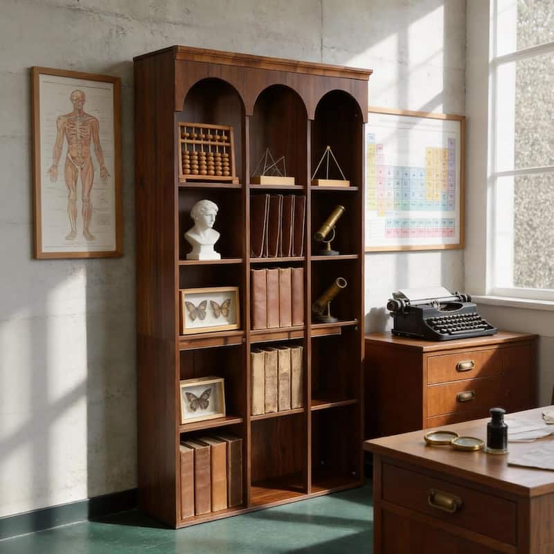 70.9" Tall Arched Bookshelf, 5-Tier Freestanding Wooden Large Commercial-Grade Library Display Bookcase for Office, Reception - 1pcs