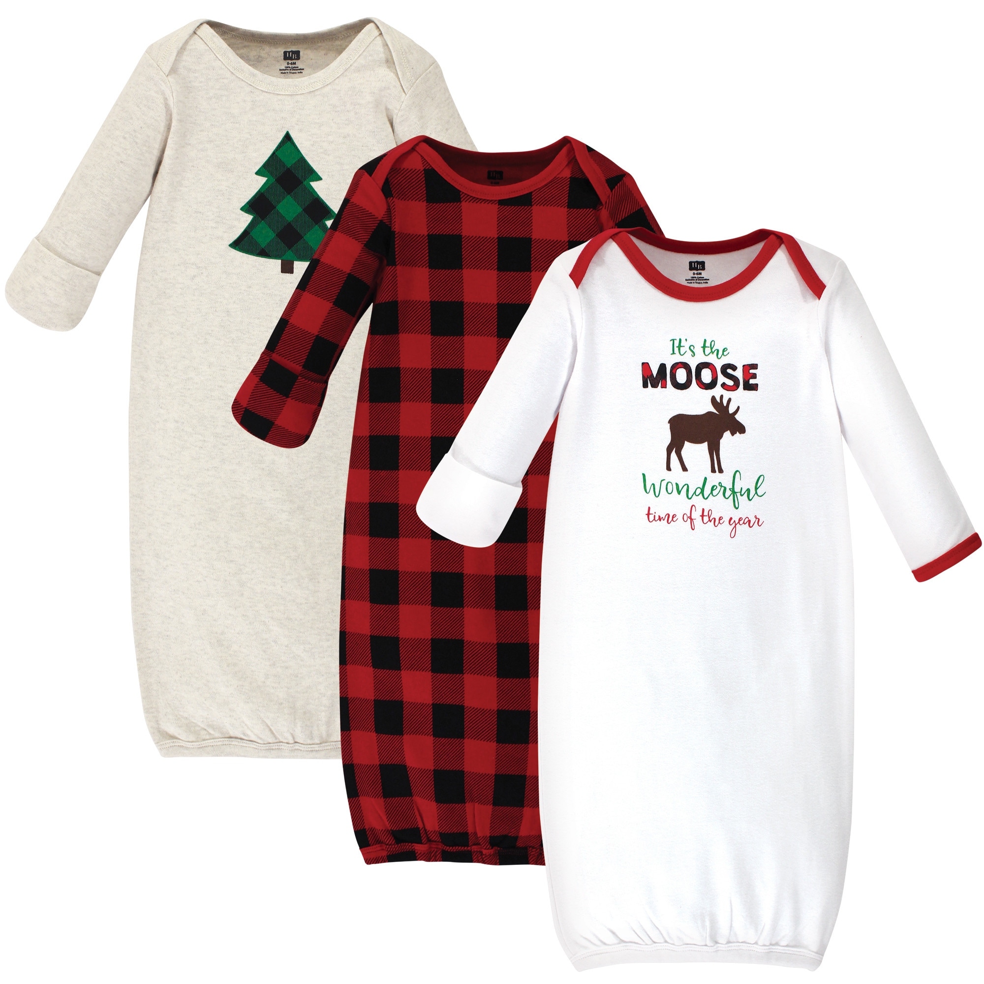 Hudson Baby Infant Boy Cotton Long-Sleeve Gowns 3pk, Moose Wonderful Time, 0-6 Months - Moose Wonderful Time