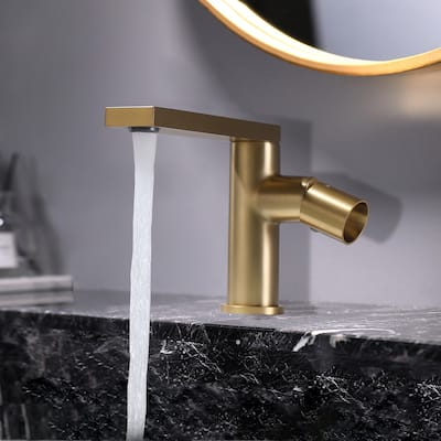 Modland 5.24''H Single Hole Bathroom Basin Faucet Single Handle in Black / Gold