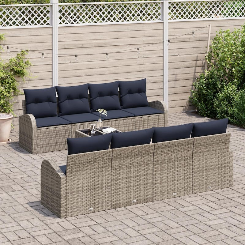 vidaXL 9 Garden Sofa Set with Cushions Black/Brown/Grey Poly Rattan - 92.1 x 24.4 x 27.2