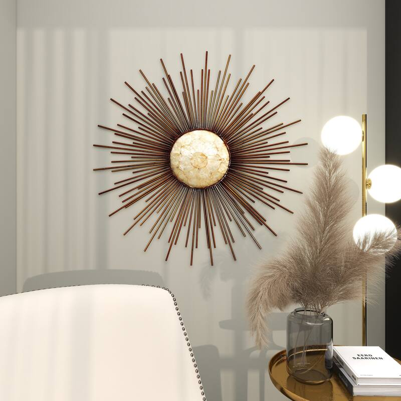 Metal Sunburst Home Wall Decor with Cream Capiz Shell Center - Copper - Roche River Decor