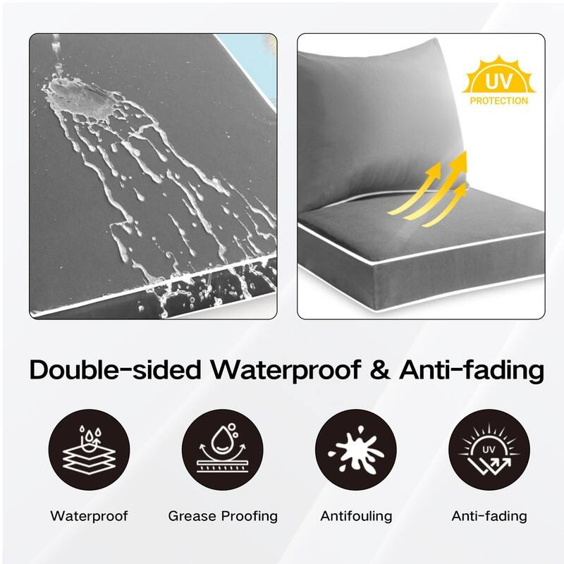 24x24 in Outdoor Deep Seat Cushion Set, Waterproof Fade Resistant, 4in Thickened Foam, Removable Cover, Adjustable Straps