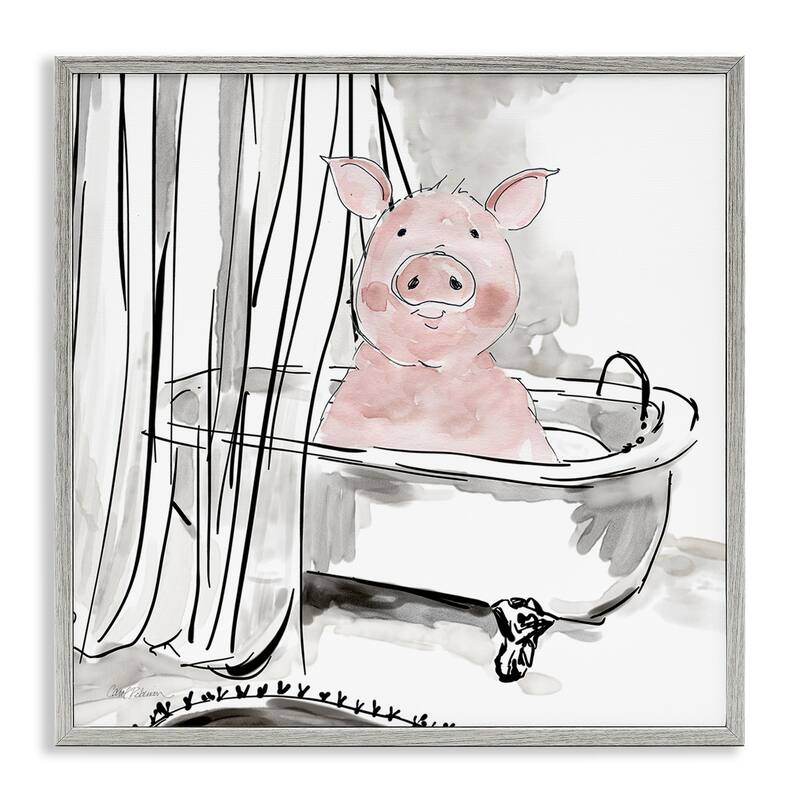 Stupell Minimal Bathtub Piggy Framed Giclee Art Design By Carol Robinson - 17 x 17 - Grey