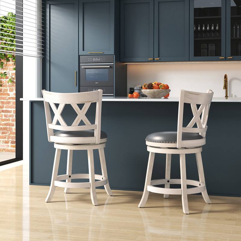 Gymax 25.5'' Swivel Bar Stools Set of 4 Solid Wood Stools w/ X-shaped