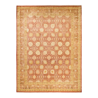 Overton Hand Knotted Wool Vintage Inspired Traditional Mogul Orange Area Rug - 9' 1" x 12' 1"