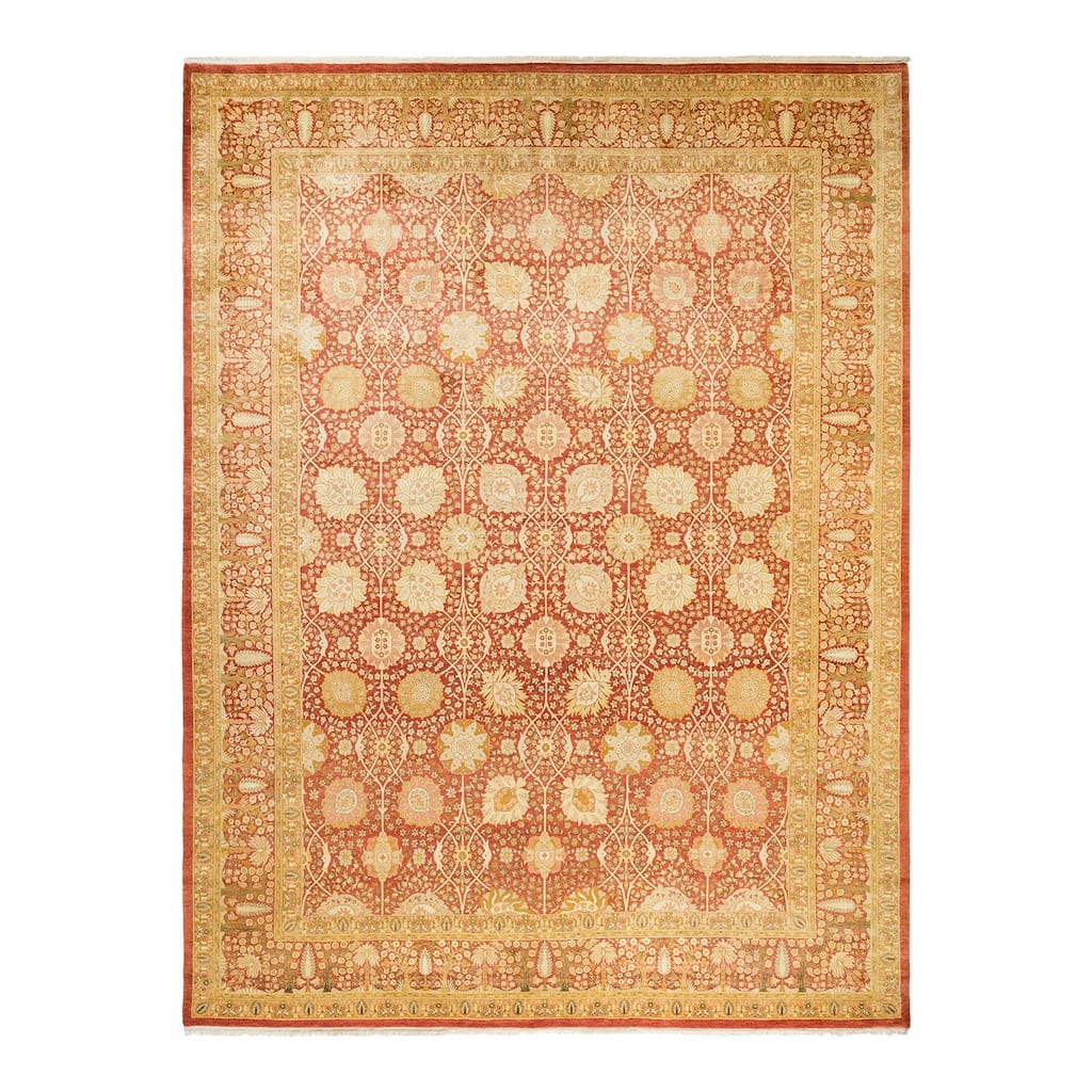 Overton Hand Knotted Wool Vintage Inspired Traditional Mogul Orange Area Rug - 9' 1" x 12' 1"