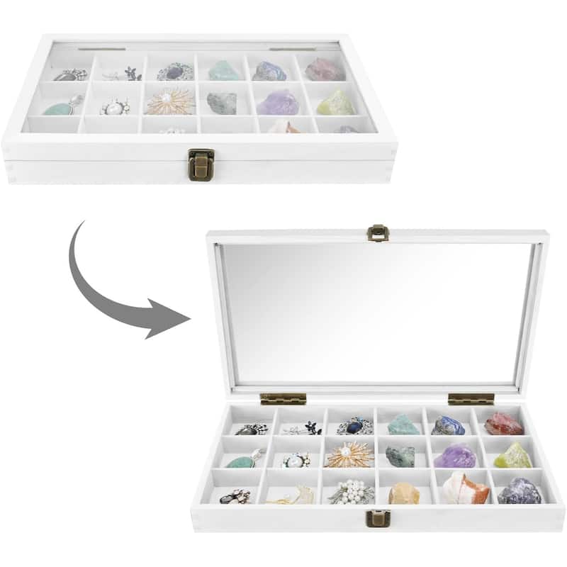 Wooden Display Storage Case with Tempered Glass Lid - S