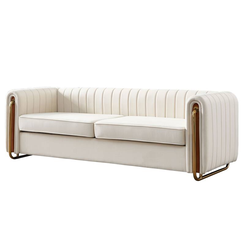 Modern Velvet Sofa with Deep Tufting, Gold Metal Legs, Elegant Living Room Accent, 84.25" Length