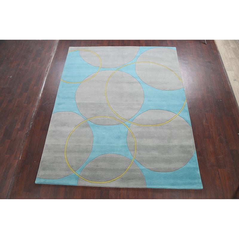 Circle Design Modern Oriental Wool Area Rug Hand-tufted Dotted Carpet - 8'0" x 10'0"