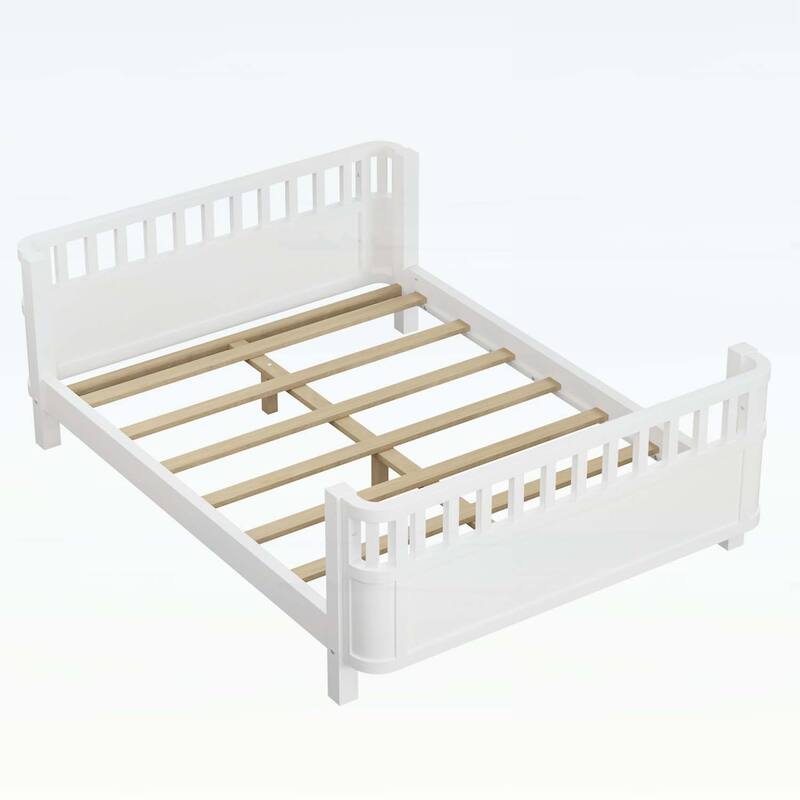 Wood Platform Bed with Safety Rails,and Versatile Use