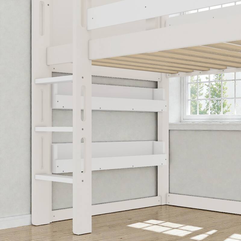 Twin Loft Bed with Slide and Bookshelf, Kids House Bed with Stairs, Safety Rails, Playful Design