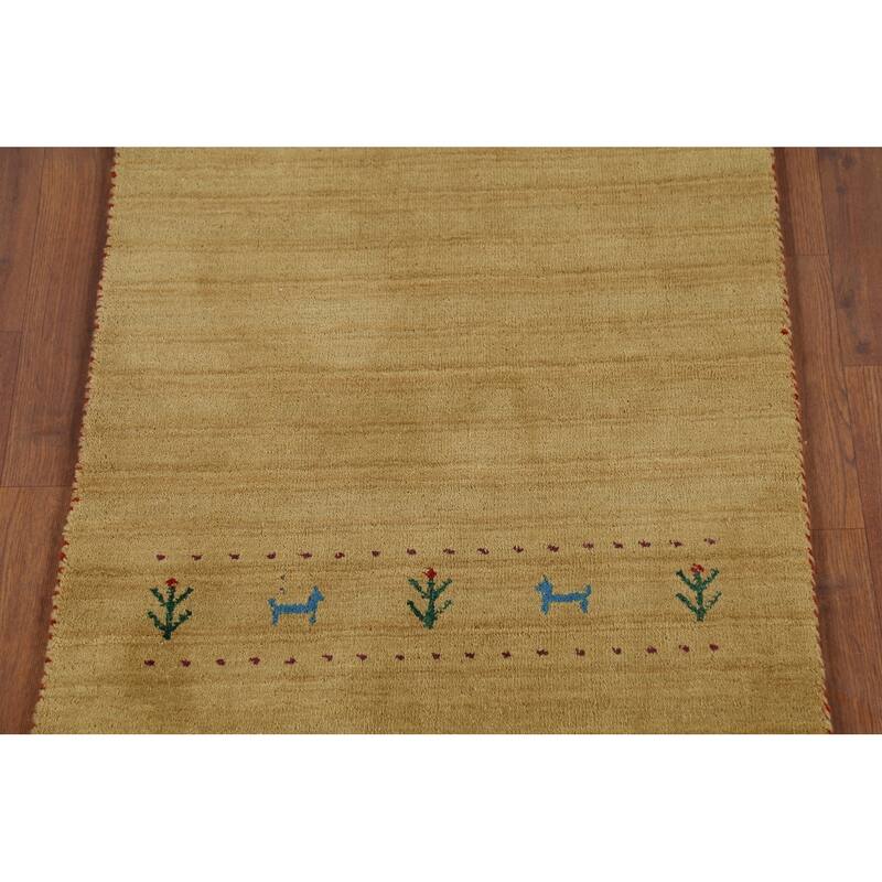 Tribal Yellow Gabbeh Indian Runner Rug Handmade Wool Carpet - 2'4"x 9'9"