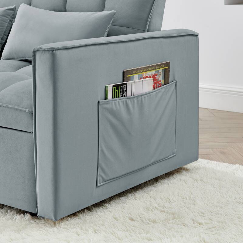 Anmytek 54.33 Inch Space-Saving Velvet Sofa Bed - 3 Lengths Foldable Pull-Out Adjustable Back