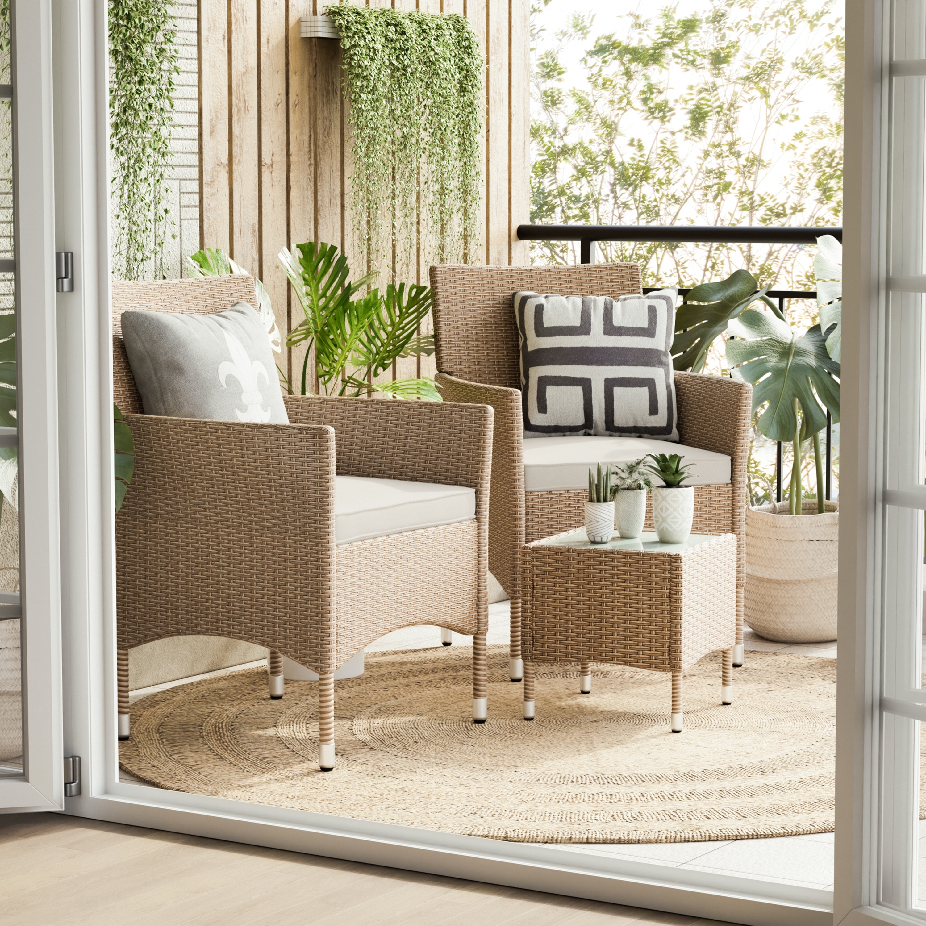 M&L Co. Zaara Compact Contemporary Wicker 3-Piece Outdoor Wicker Conversation Set