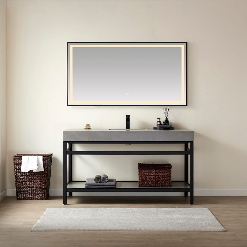 Funes 60" Single Vanity, Metal Support with Stone Top without Mirror - 60''x22''