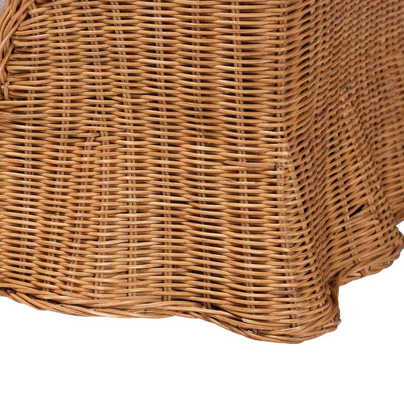 Belita Natural Rattan Pet Bed with Scalloped Base - Handwoven Wicker Enclosed Lounge Bed for Dogs or Cats with Removable Cushion