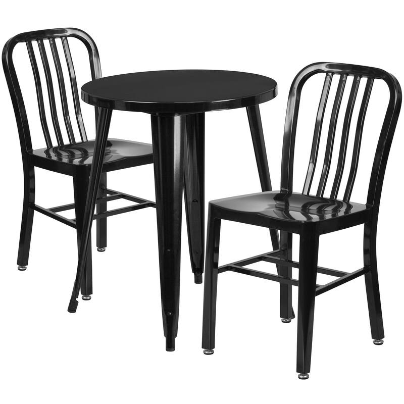24-inch Round Indoor/ Outdoor 3-piece Metal Table and Chairs Set - Black