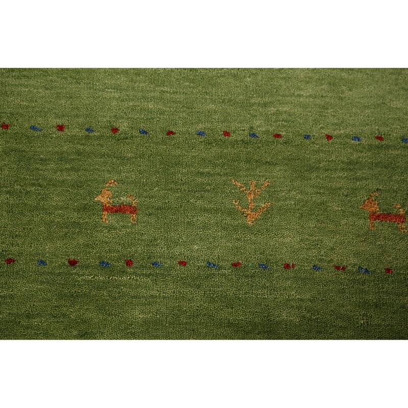 Green Gabbeh Indian Area Rug Handmade Tribal Wool Carpet - 5'2" x 7'7"