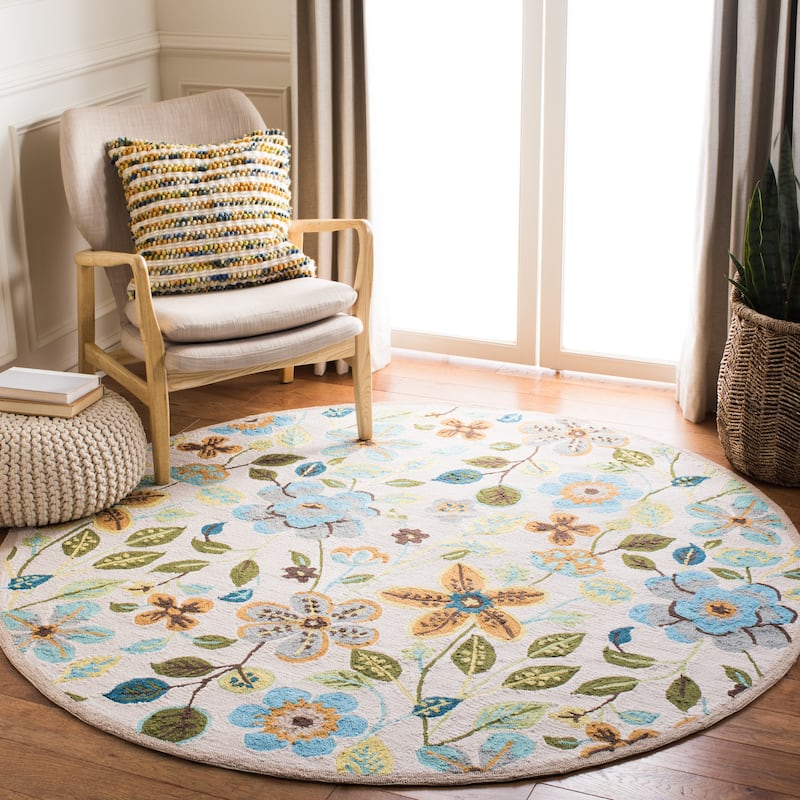 SAFAVIEH Handmade Four Seasons Alexei Floral Rug - 6' Round - Ivory/Multi