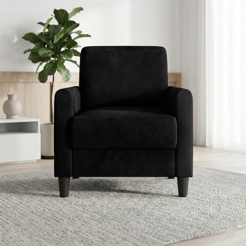 Clayfell Goliad Velvet Armchair with Pocket Spring, Soft Cushions, Clean Lines Design - Black