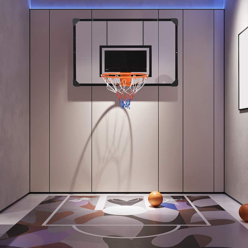 Soozier Wall Mounted Basketball Hoop, Mini Hoop with 45'' x 29'' Shatter Proof Backboard, Durable Rim and All-Weather Net - Orange